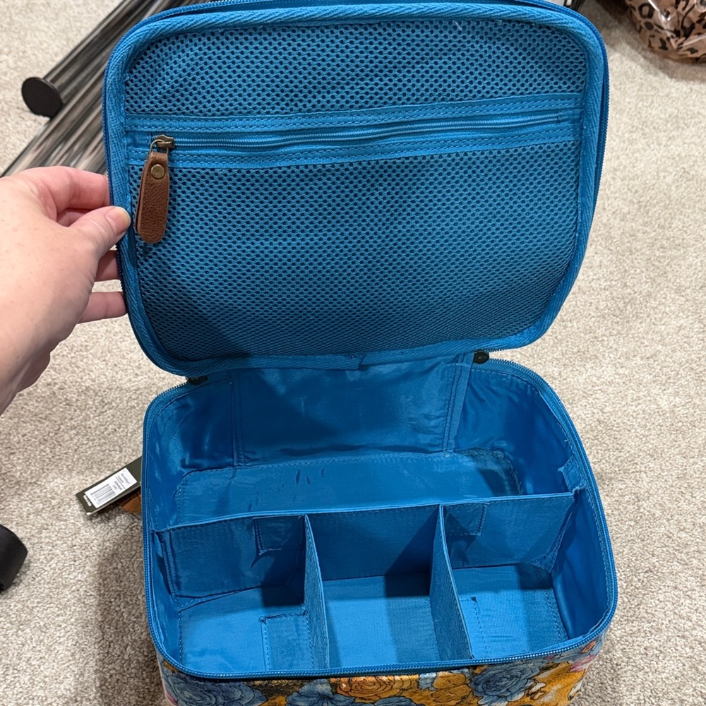Myra Bag Blue and Gold Floral Cosmetic Case - Picture 3 of 3
